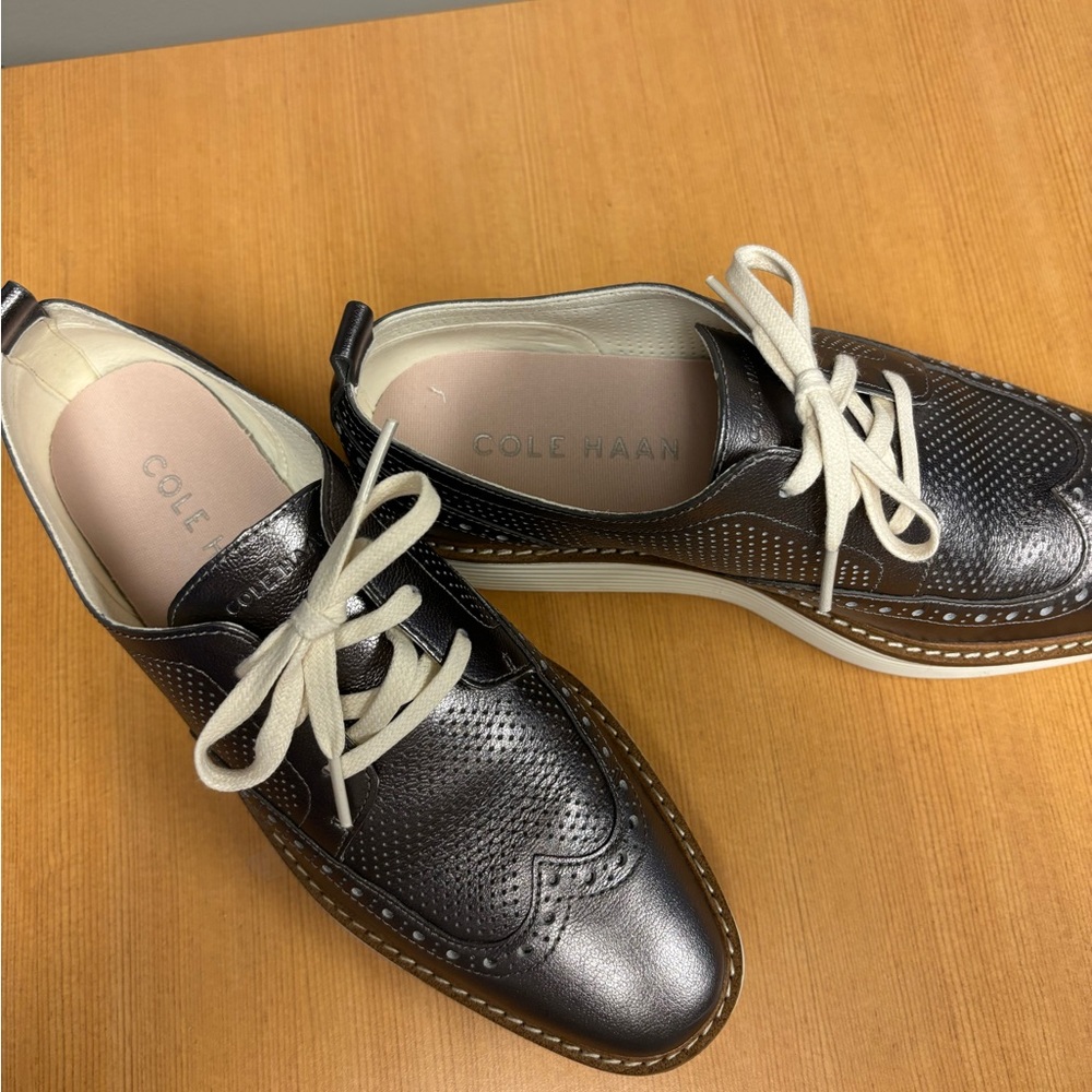 Only wore them once!!! Like new. Cole Haan platform wingtip oxfords.